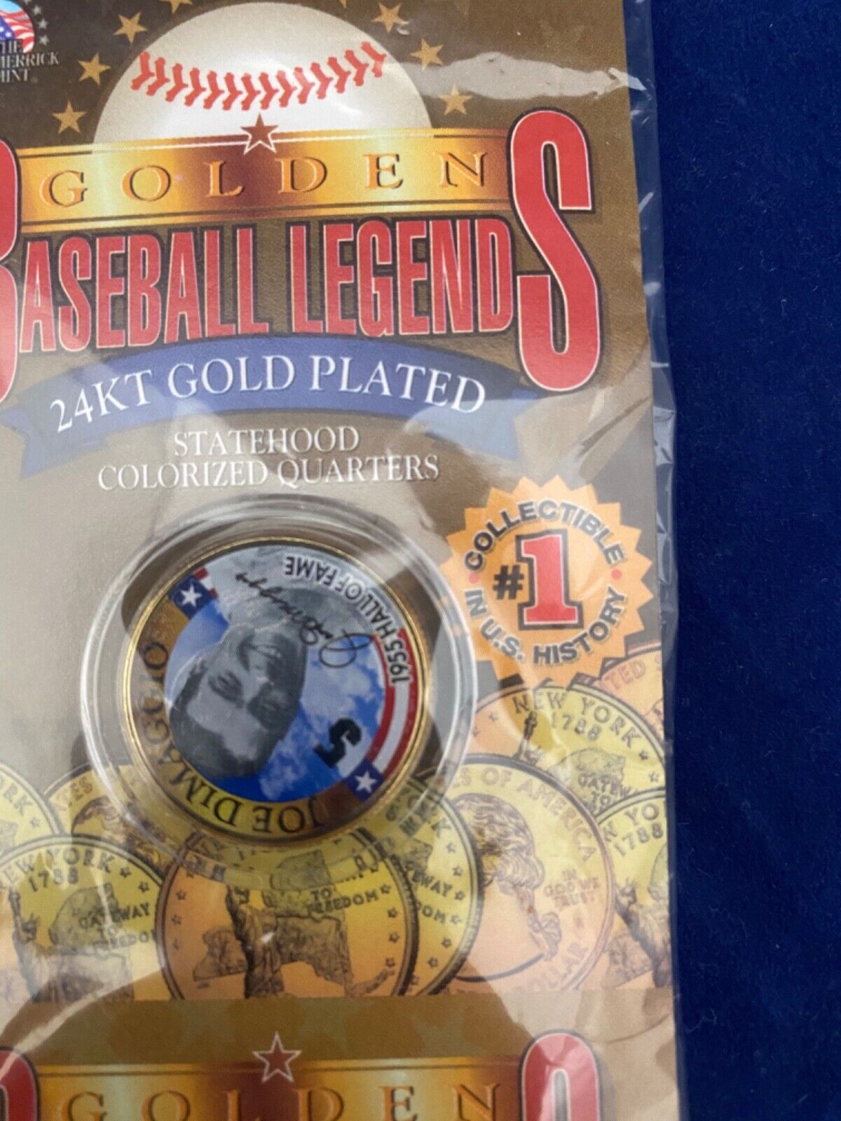 Golden Baseball Legends 24KT Gold Plated Colorized Quarter Joe DiMaggio
