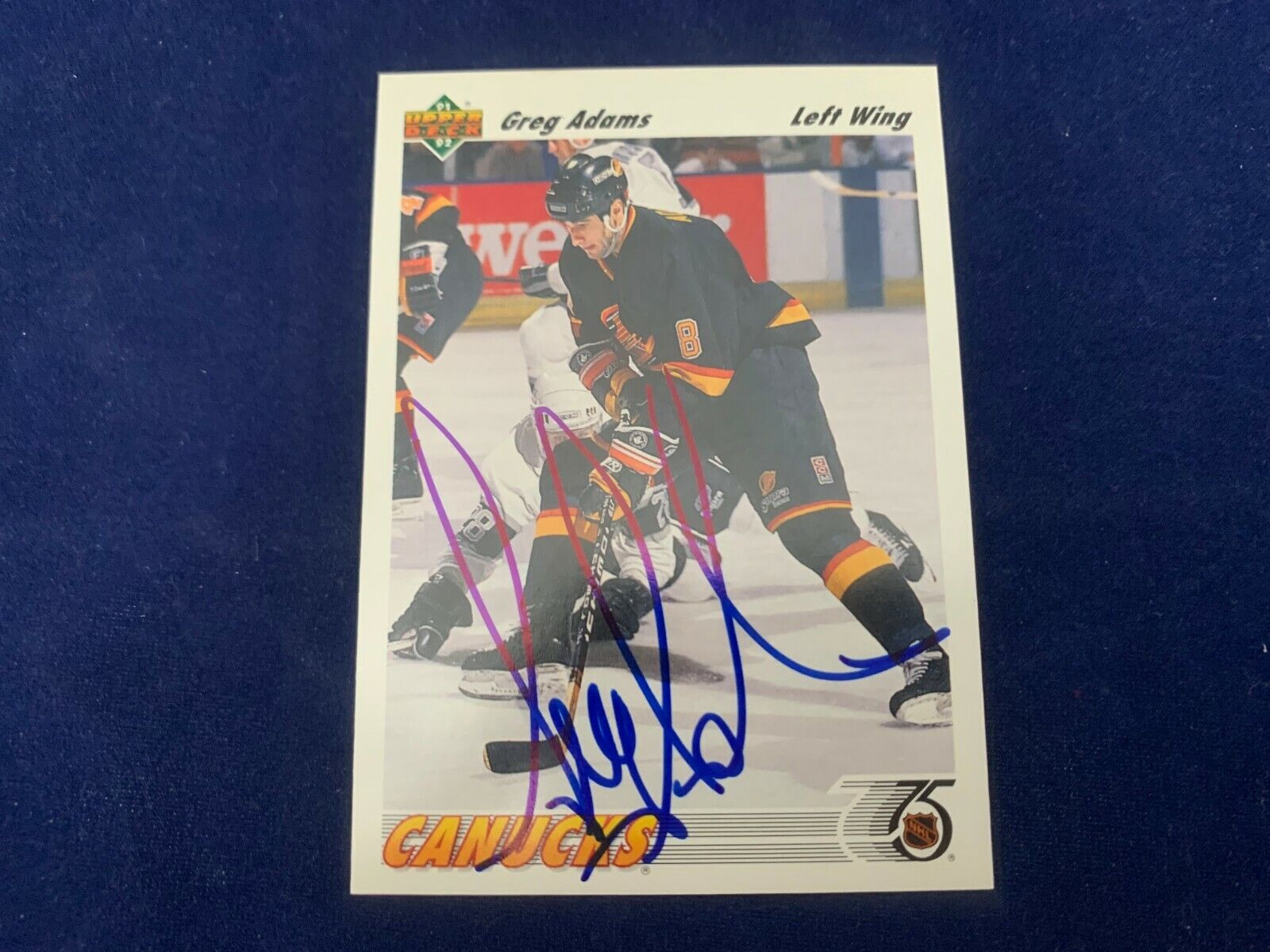 Greg Adams Vancouver Canucks Hand Signed 1991 Upper Deck Hockey Card 426 NM