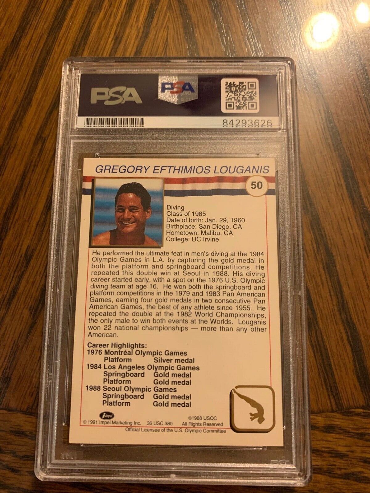 Greg Louganis Autographed 1991 Impel Olympic Card 26 PSA Slabbed & Certified