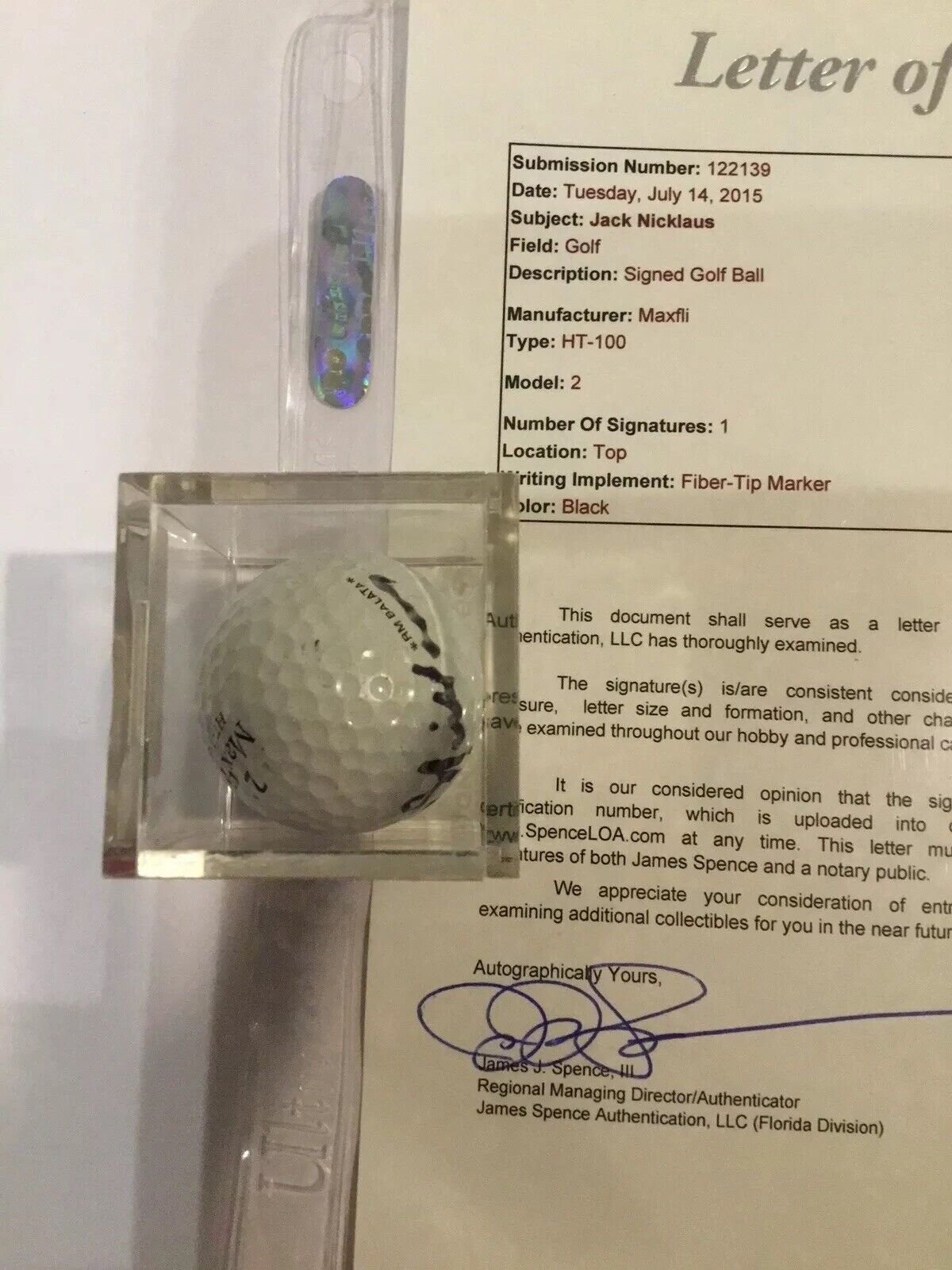 Jack Nicklaus Autographed Golf Ball JSA LOA Maxfli HT-100