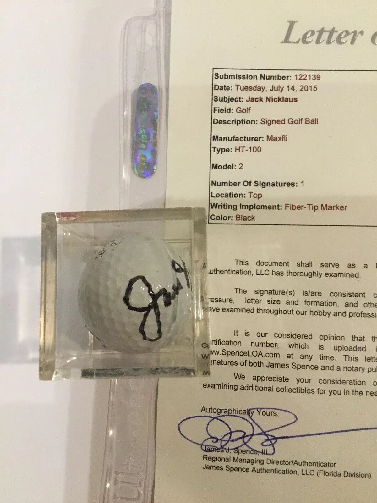 Jack Nicklaus Autographed Golf Ball JSA LOA Maxfli HT-100