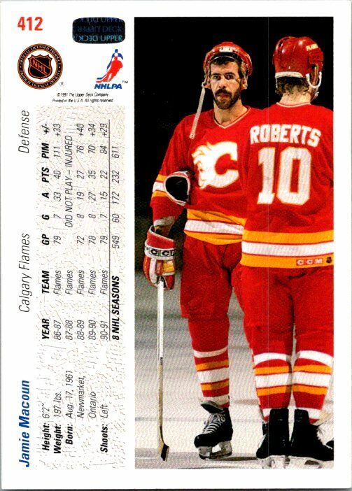 Jamie Macoun Calgary Flames Hand Signed 1991-92 Upper Deck Hockey Card 412 NM