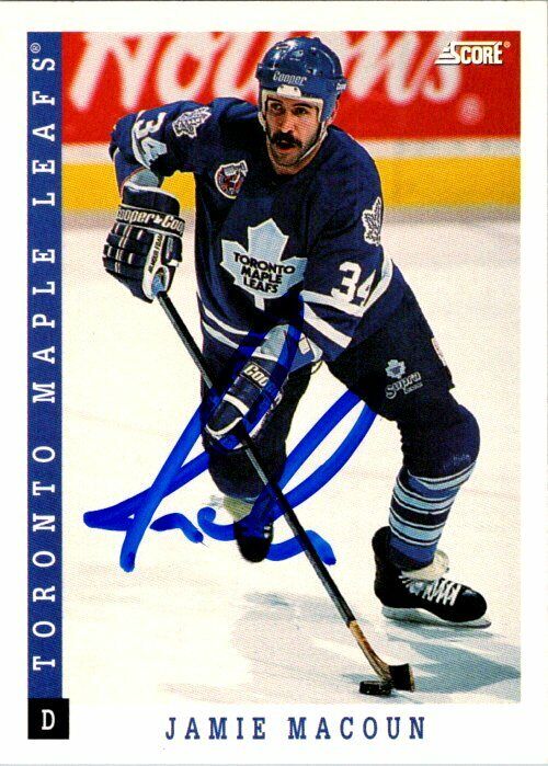 Jamie Macoun Toronto Maple Leafs Hand Signed 1993-94 Score Hockey Card 224 NM