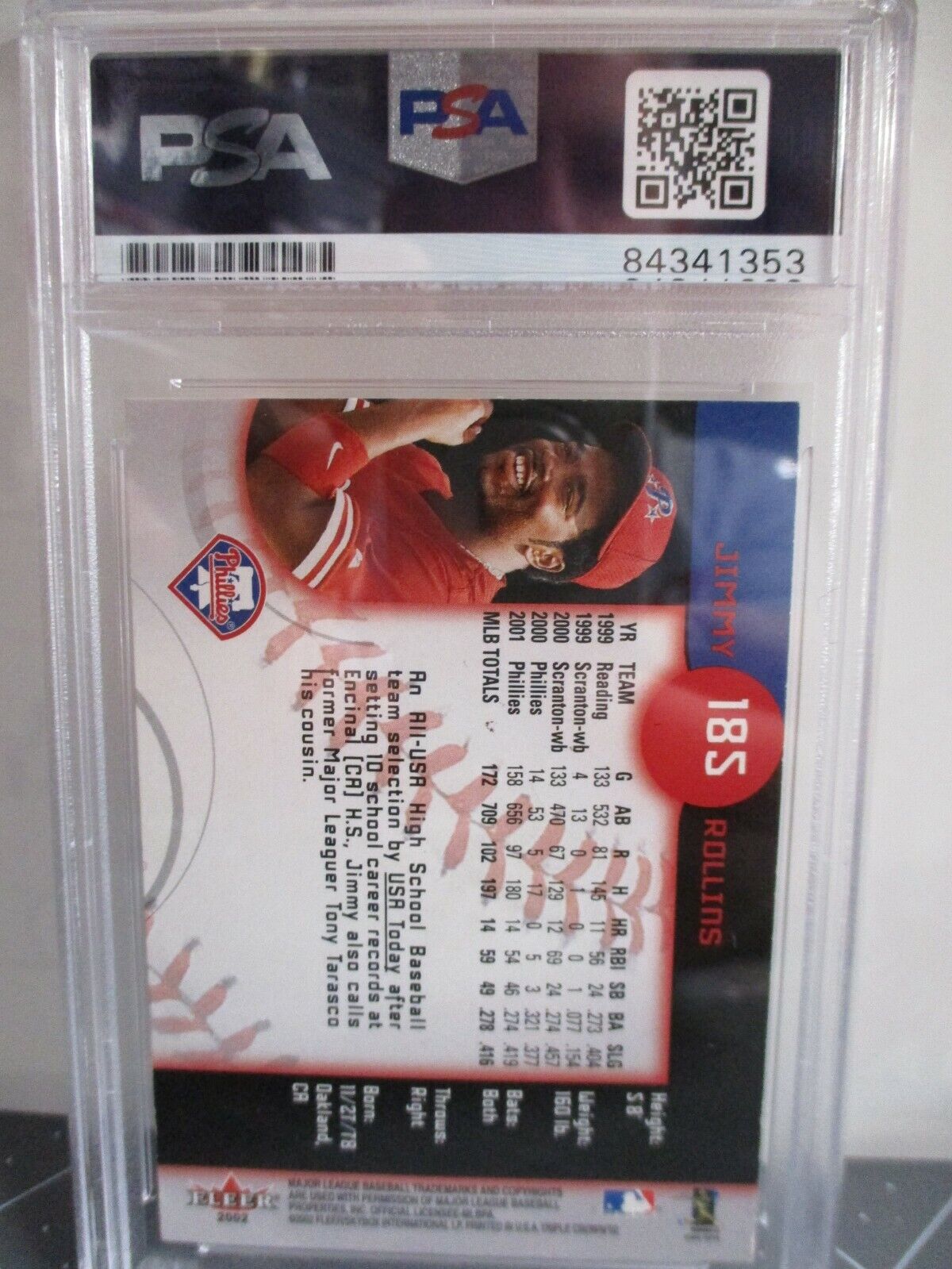 Jimmy Rollins Autographed Signed 2002 Fleer Triple Crown Card PSA Slab  84341353