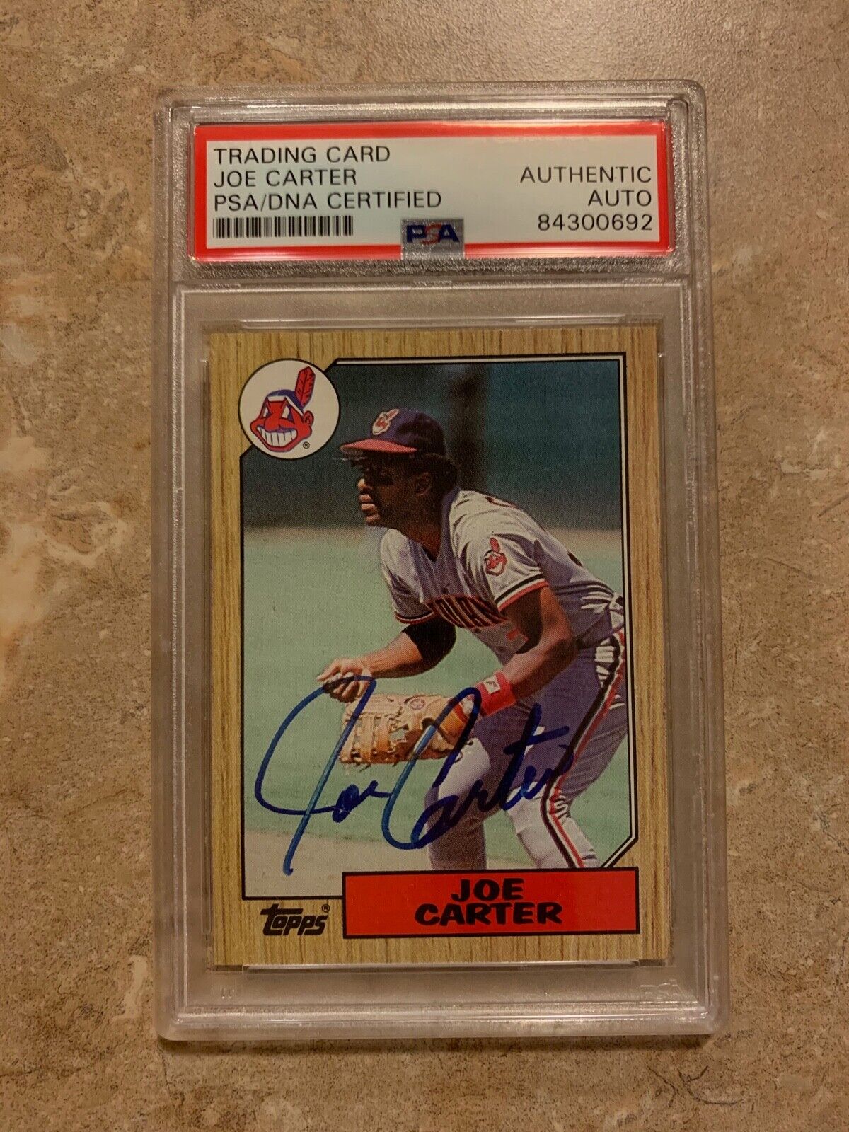 Joe Carter Indians Autographed 1985 Topps Baseball Card PSA Certified Slabbed