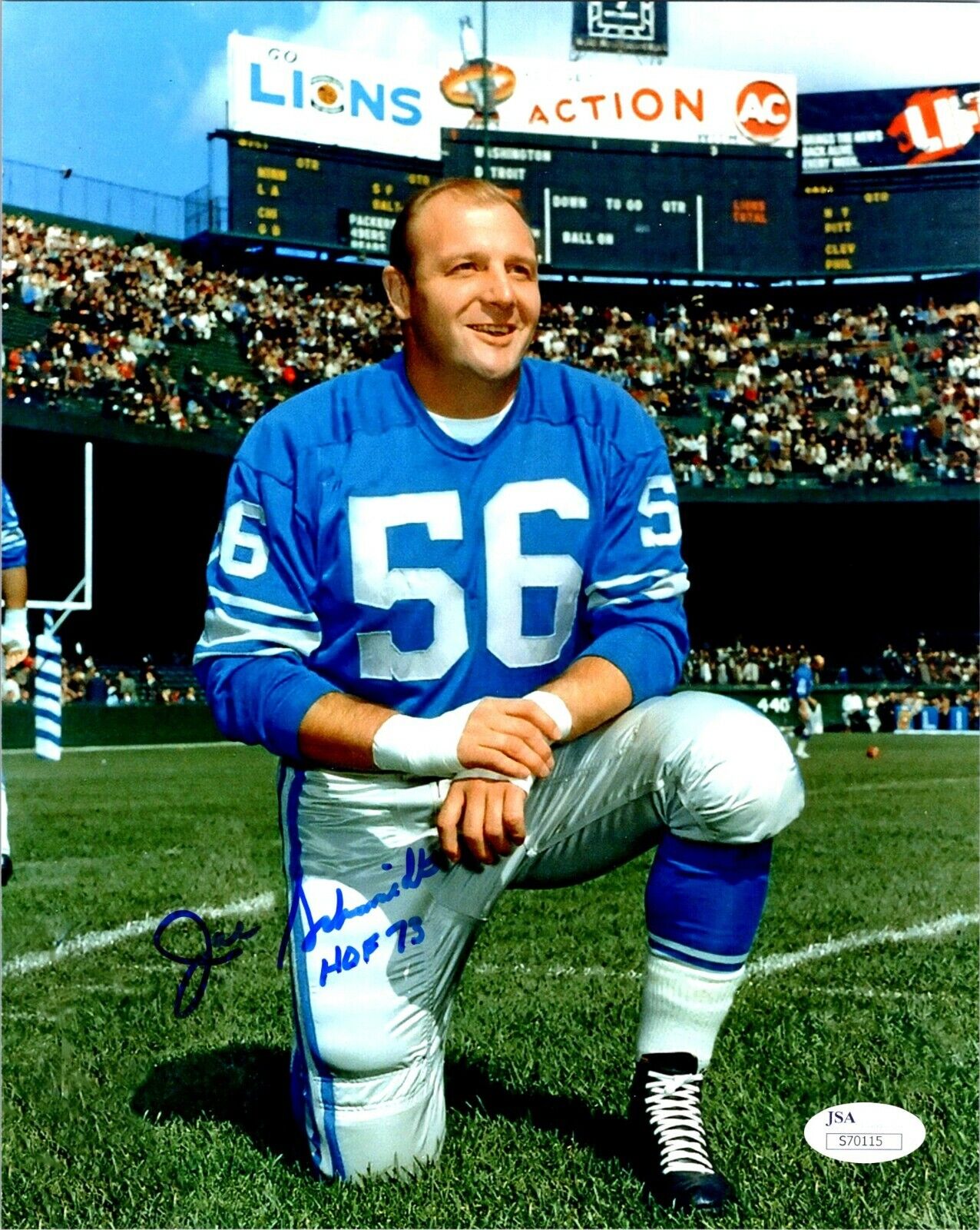 Joe Schmidt Detroit Lions Hall Of Fame 73 Signed 8x10 Photo with JSA COA