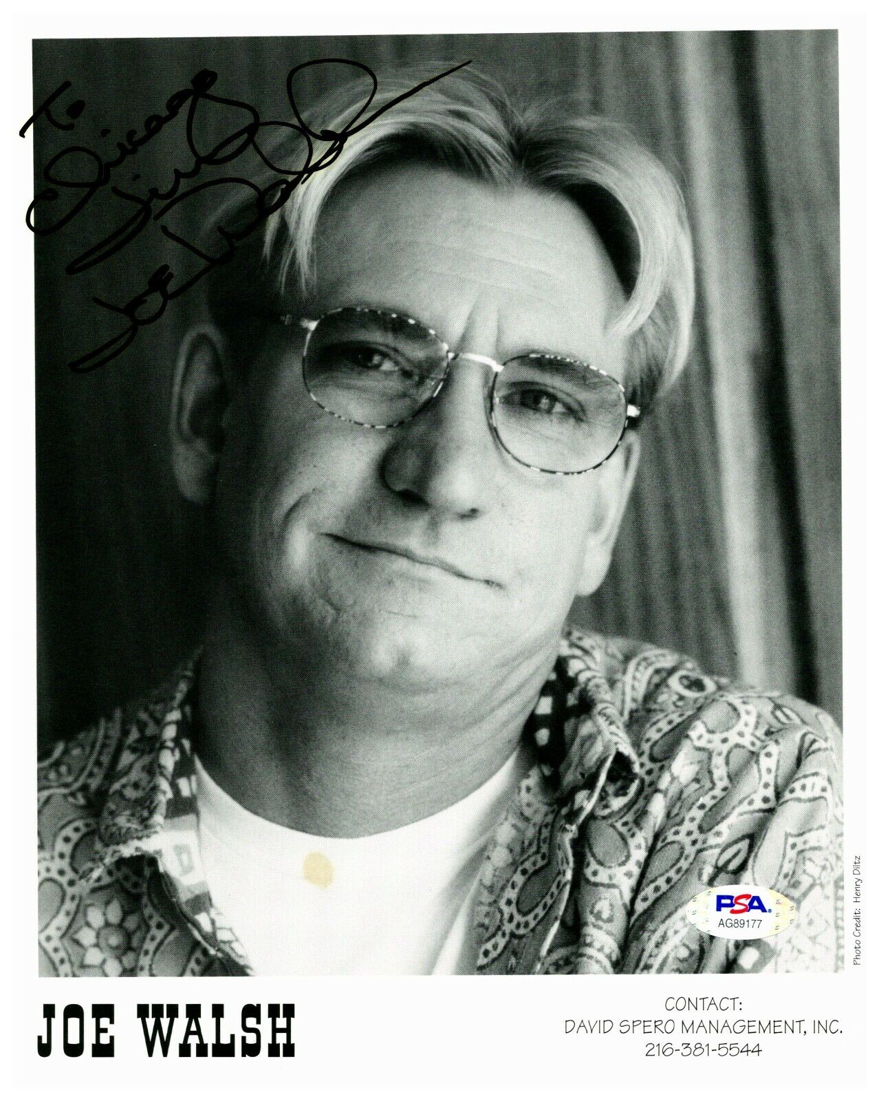 Joe Walsh Personalized to Chicago Jim Autographed Stain Signed 8x10 B&W PSA COA