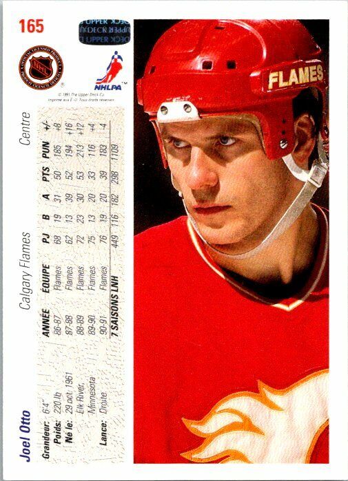 Joel Otto Calgary Flames Hand Signed 1991-92 UD Hockey Card 165 NM-MT