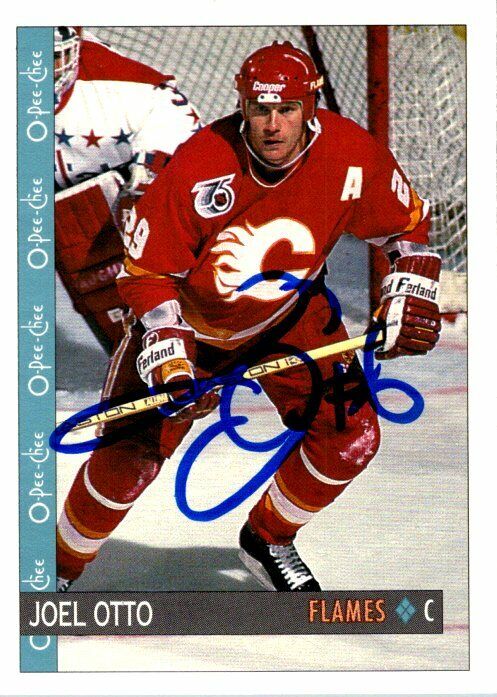 Joel Otto Calgary Flames Hand Signed 1992-93 OPC Hockey Card 82 NM-MT