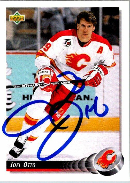 Joel Otto Calgary Flames Hand Signed 1992-93 UD Hockey Card 220 NM-MT