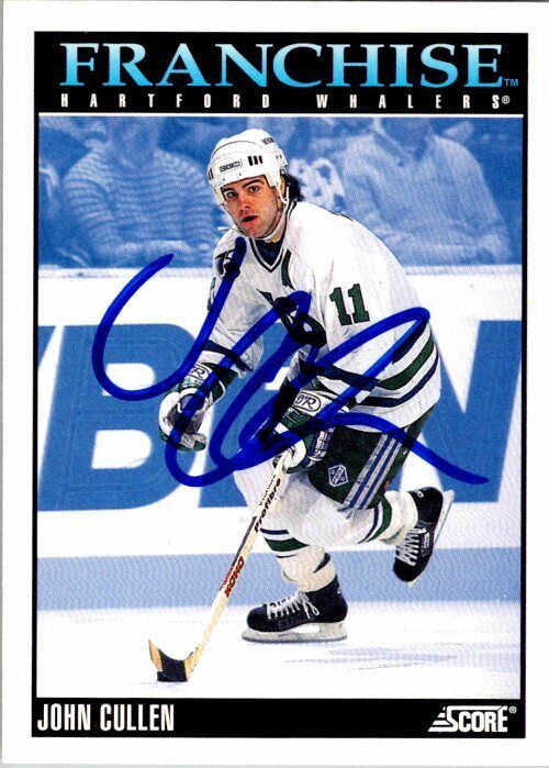 John Cullen Hartford Whalers Hand Signed 1992-93 Score Hockey Card 425 NM-MT
