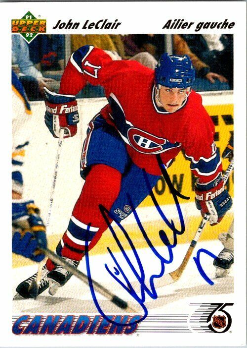John Leclair Montreal Canadiens Hand Signed 1991-92 UD Hockey Card 345 EX-NM