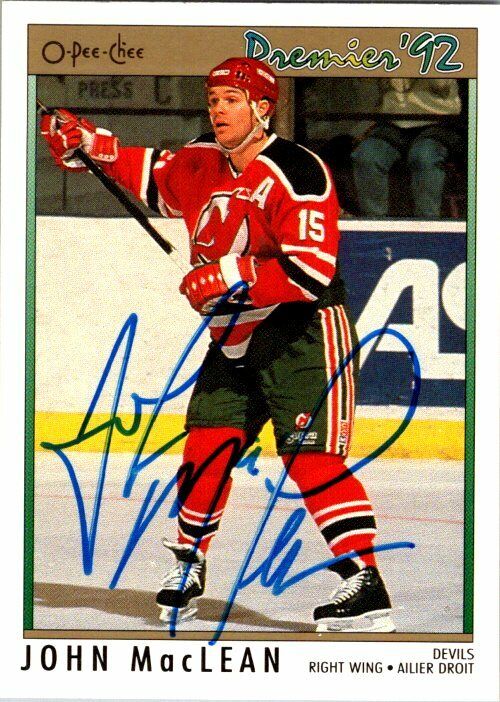 John MacLean New Jersey Devils Hand Signed 1991-92 O-PEE-CHEE Hockey Card 4 NM