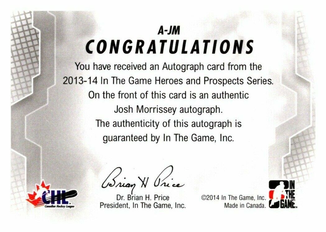 John Morrissey Heroes and Prospects AutoCard 2015/16 ING Vault 2014 Signed NM MT