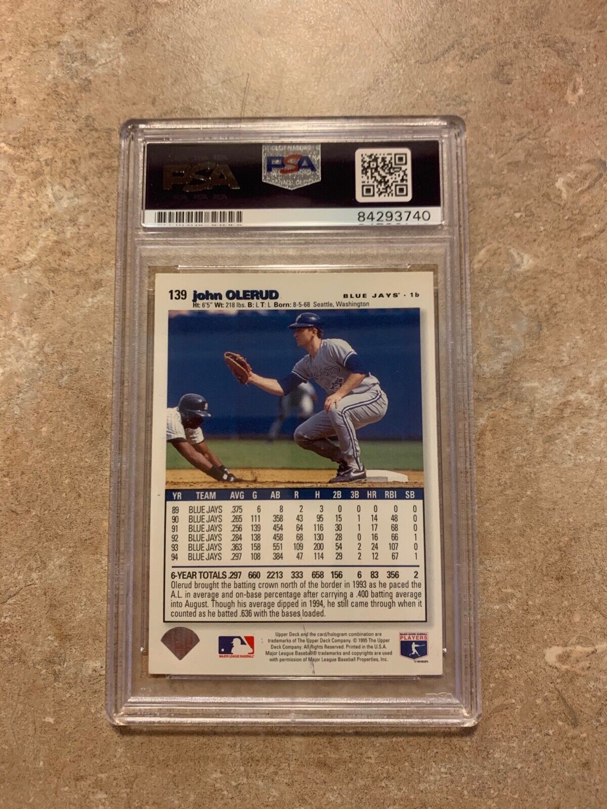 John Olerud Autographed 1995 Collector Choice Card 573 PSA Certified & Slabbed