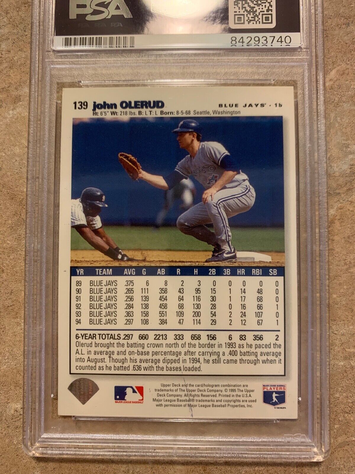 John Olerud Autographed 1995 Collector Choice Card 573 PSA Certified & Slabbed