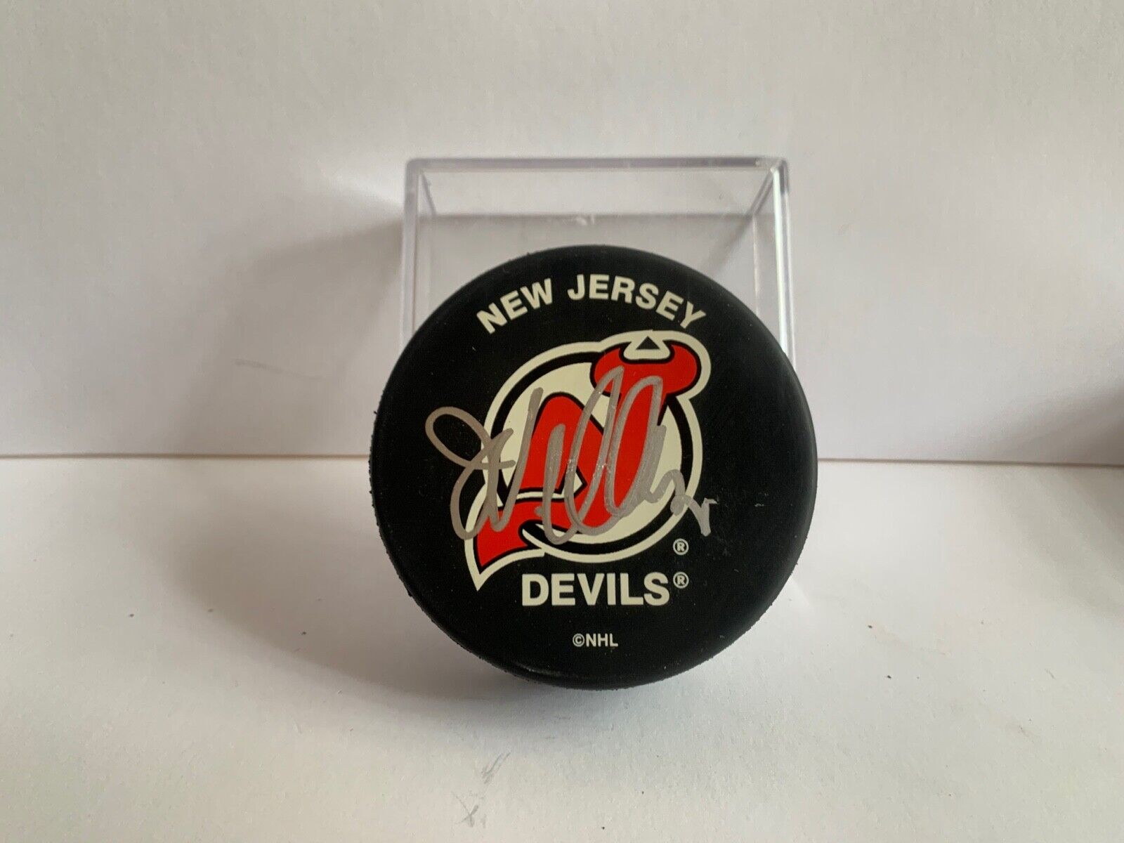 John Vanbresbrouck Autographed Official NHL Hockey Puck with New Jersey Logo