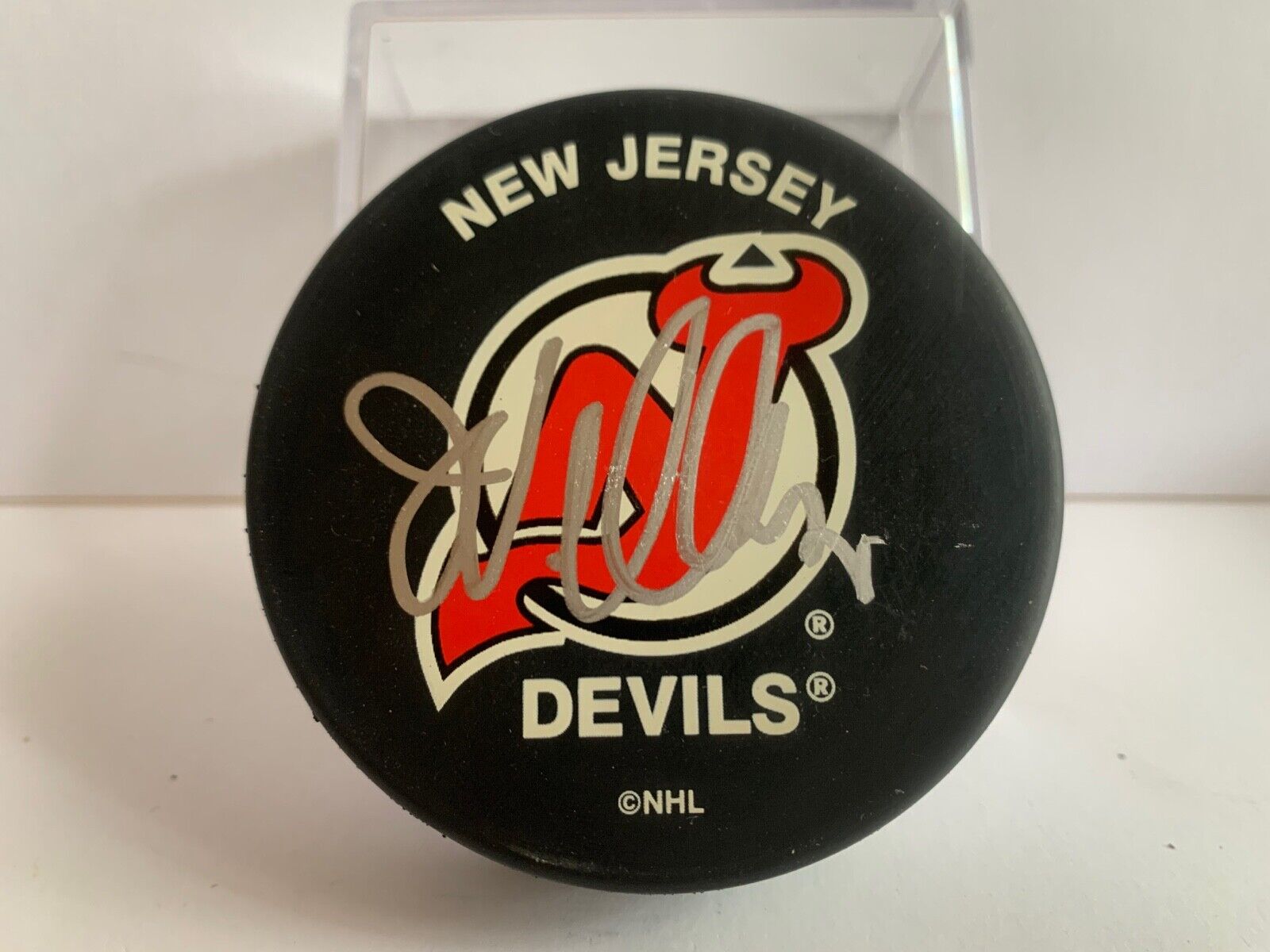 John Vanbresbrouck Autographed Official NHL Hockey Puck with New Jersey Logo