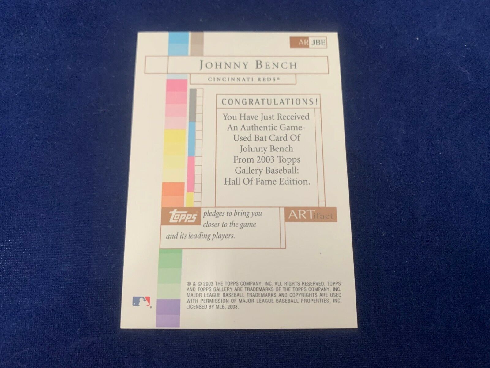 Johnny Bench Cincinnati Reds 2003 Topps Gallery Artifact Bat Card NM MT