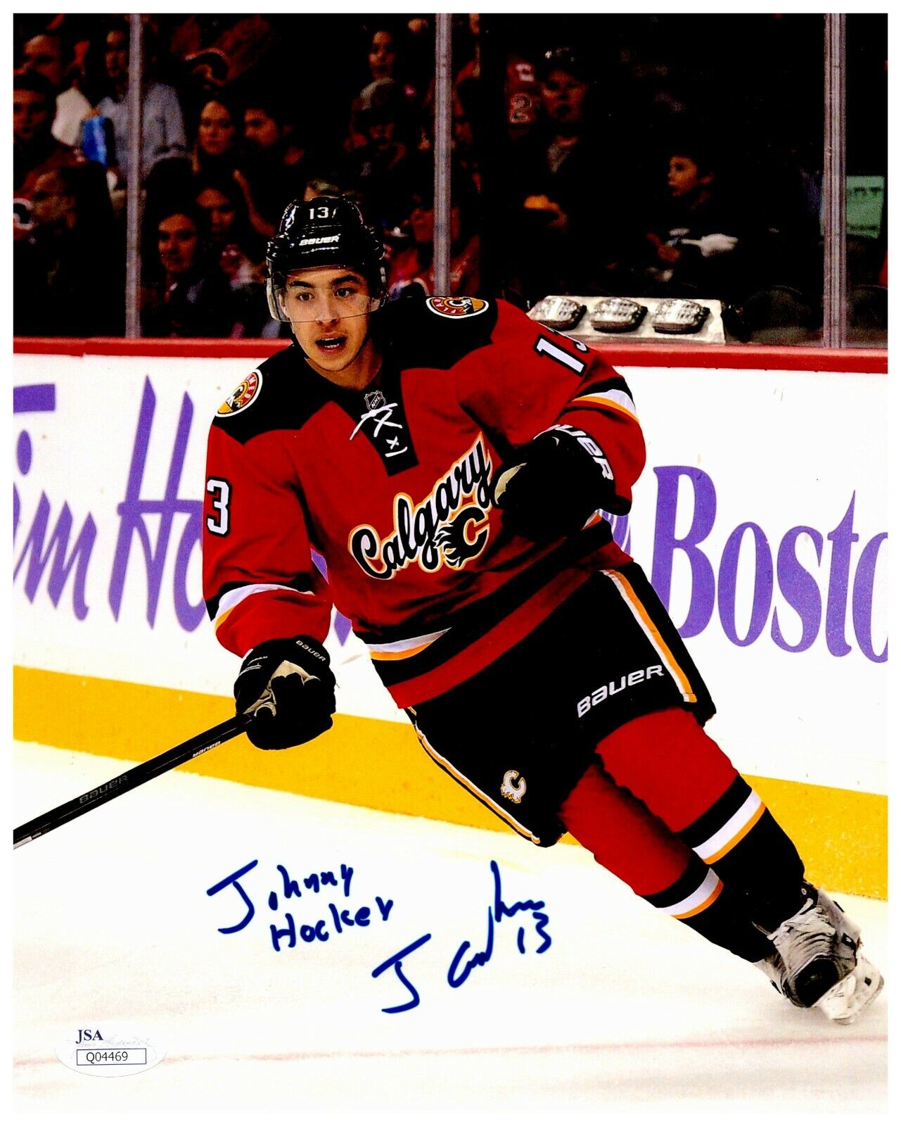 Johnny Gaudreau Calgary Flames Inscribed Autographed Signed 8x10 Color Photo JSA