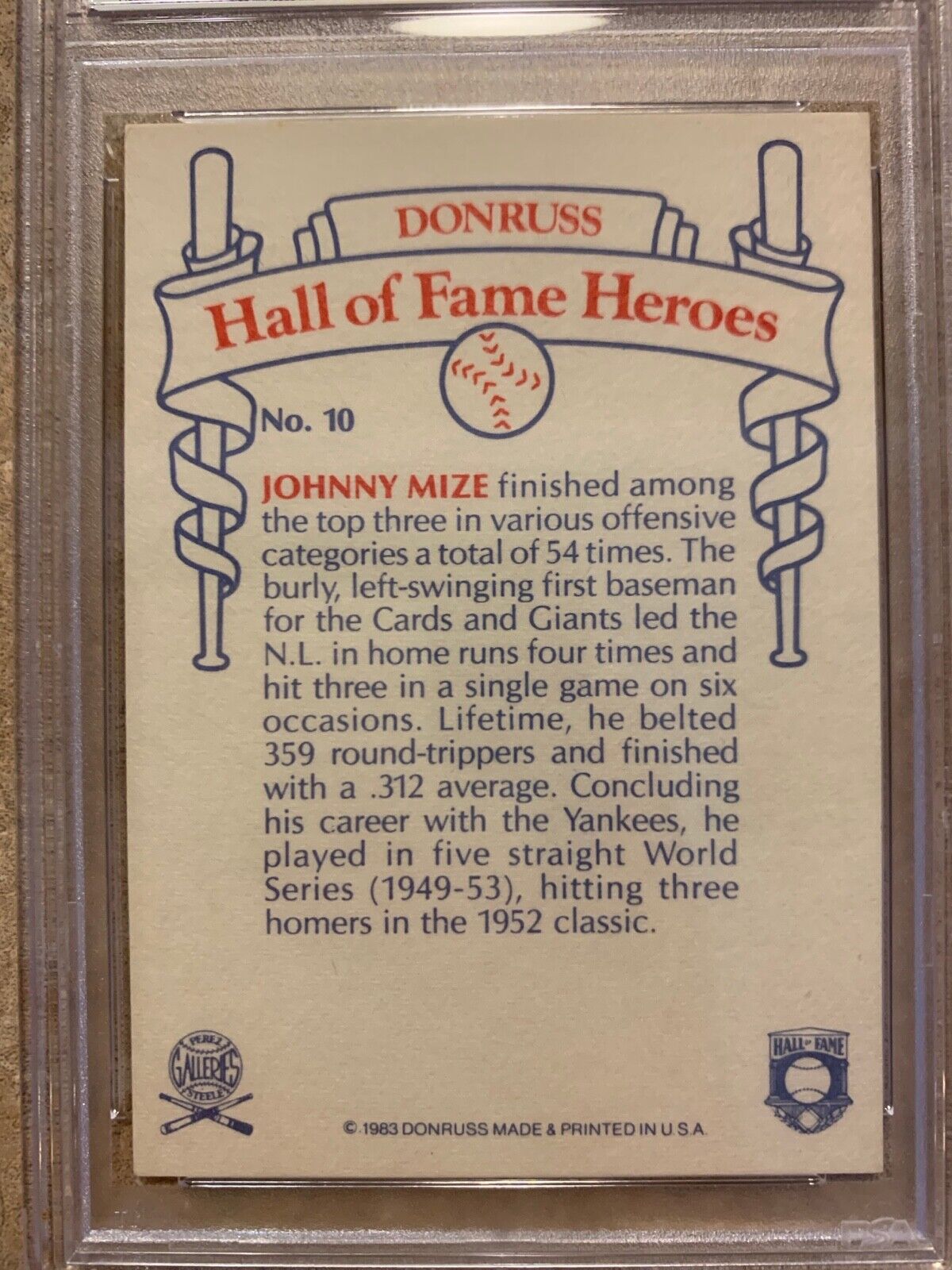 Johnny Mize Autographed 1983 Donruss Hall of Famer Card PSA Certified & Slabbed