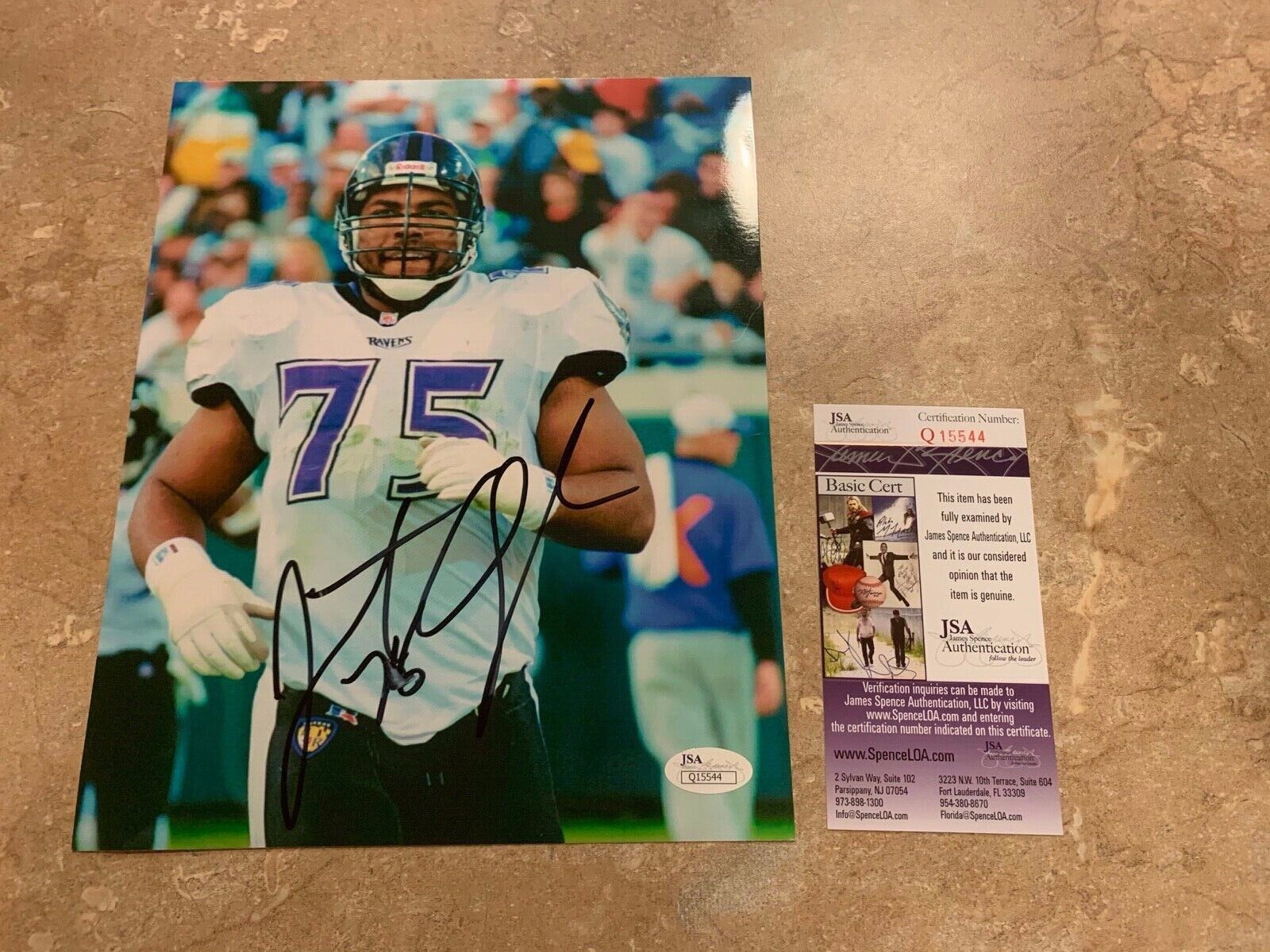 Jonathan Ogden Baltimore Ravens Autographed 8x10 Sports Photo JSA COA Q15544