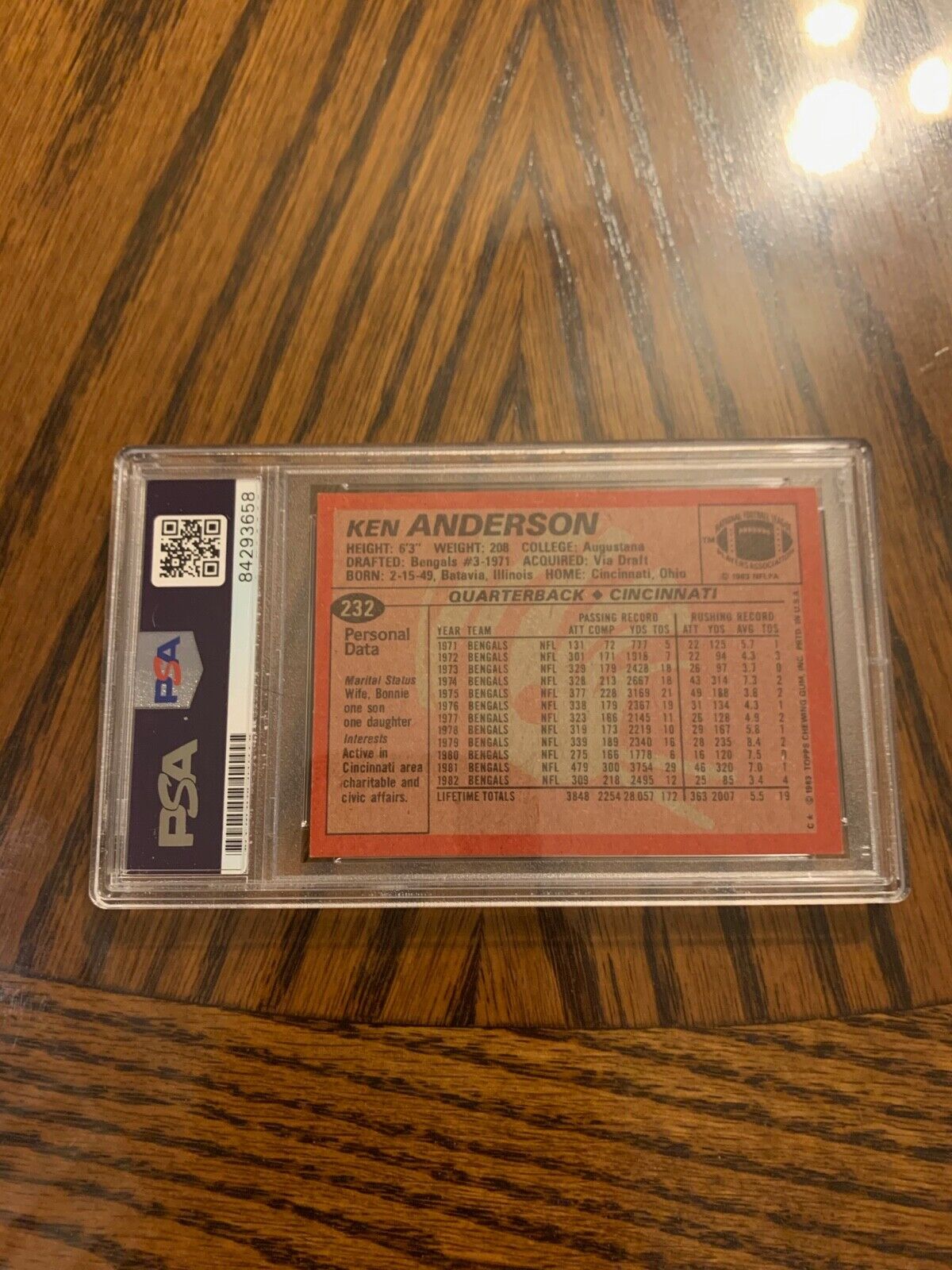 Ken Anderson Autographed 1983 Topps Football Card 232 PSA Slabbed & Certified