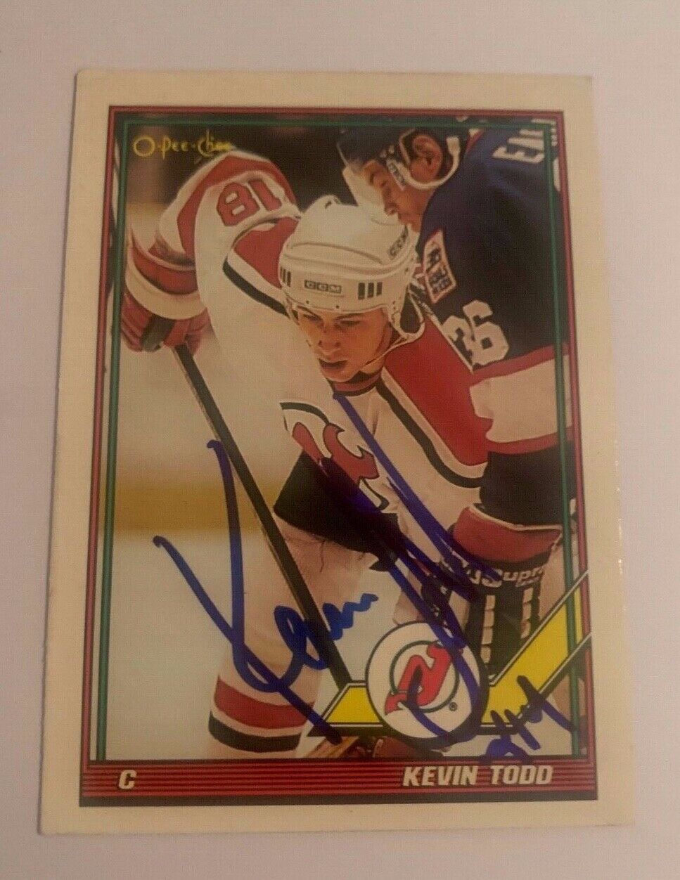 Kevin Todd New Jersey Hand Signed 1991-92 OPC Hockey Card 400 NM-MT