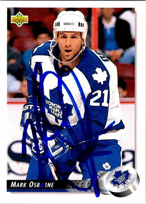 Mark Osborne Toronto Maple Leafs Hand Signed 1992-93 UD Hockey Card 72 NM-MT