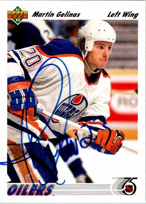 Martin Gelinas Oilers Hand Signed 1991-92 Upper Deck Hockey Card 266 NM French