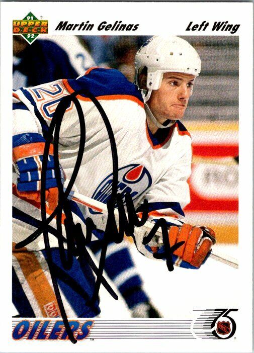 Martin Gelinas Oilers Hand Signed 1991-92 Upper Deck Hockey Cards  266 NM