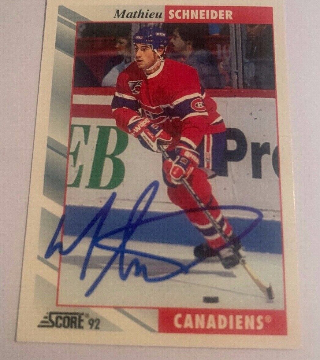 Mathieu Schneider Montreal Canadiens Hand Signed 1992-93 Score Card 69 NM-MT