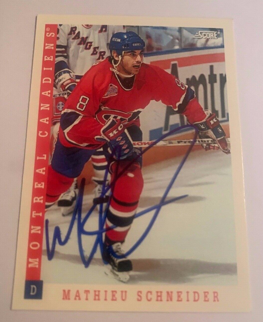 Mathieu Schneider Montreal Canadiens Hand Signed 1993-94 Score Card 18 NM-MT