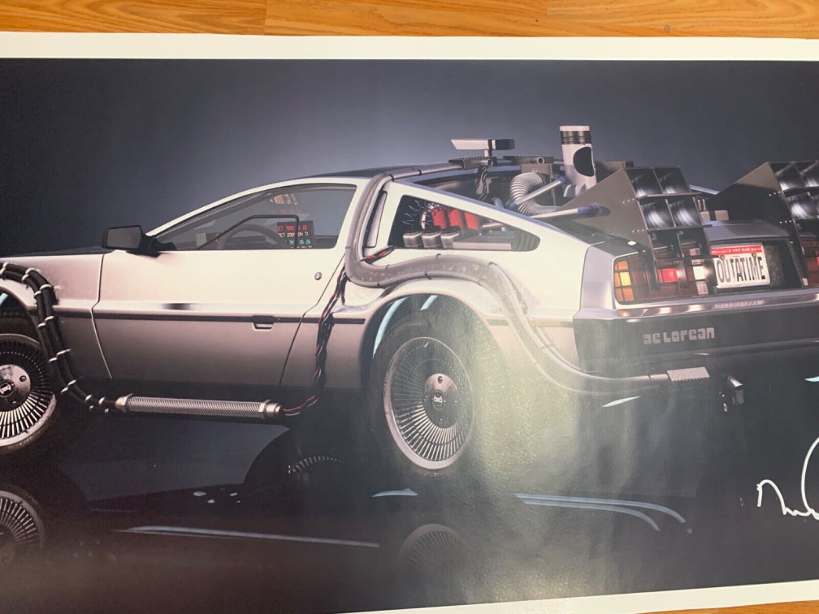 Michael J Fox Signed Back To the Future Oversized DeLorean Print PSA/DNA BTTF