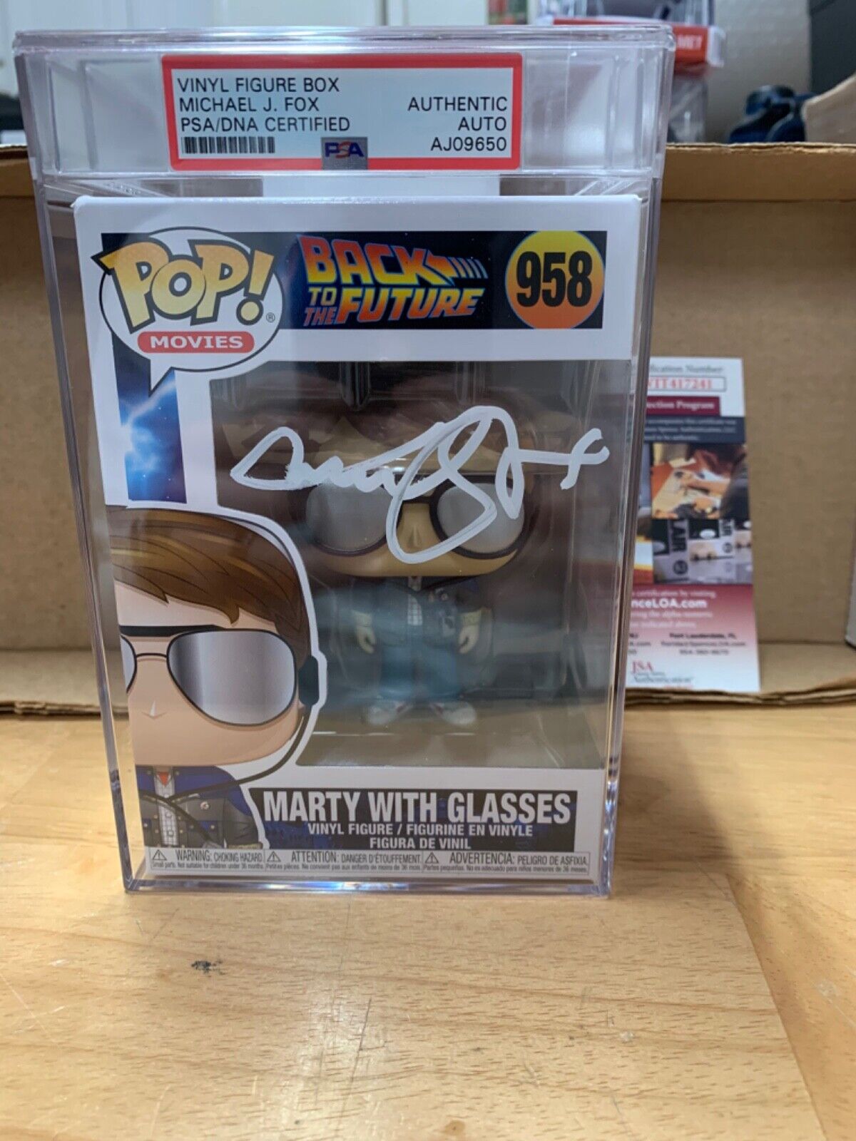 Michael J Fox Signed Funko Pop PSA Slabbed Certified 958 Marty with Glasses B