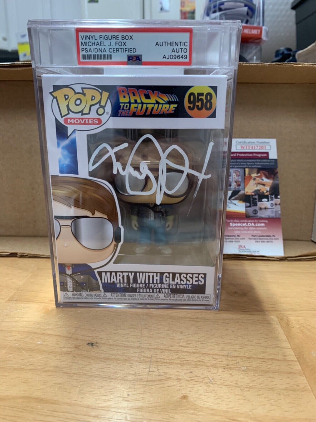 Michael J Fox Signed Funko Pop PSA Slabbed Certified 958 Marty with Glasses D