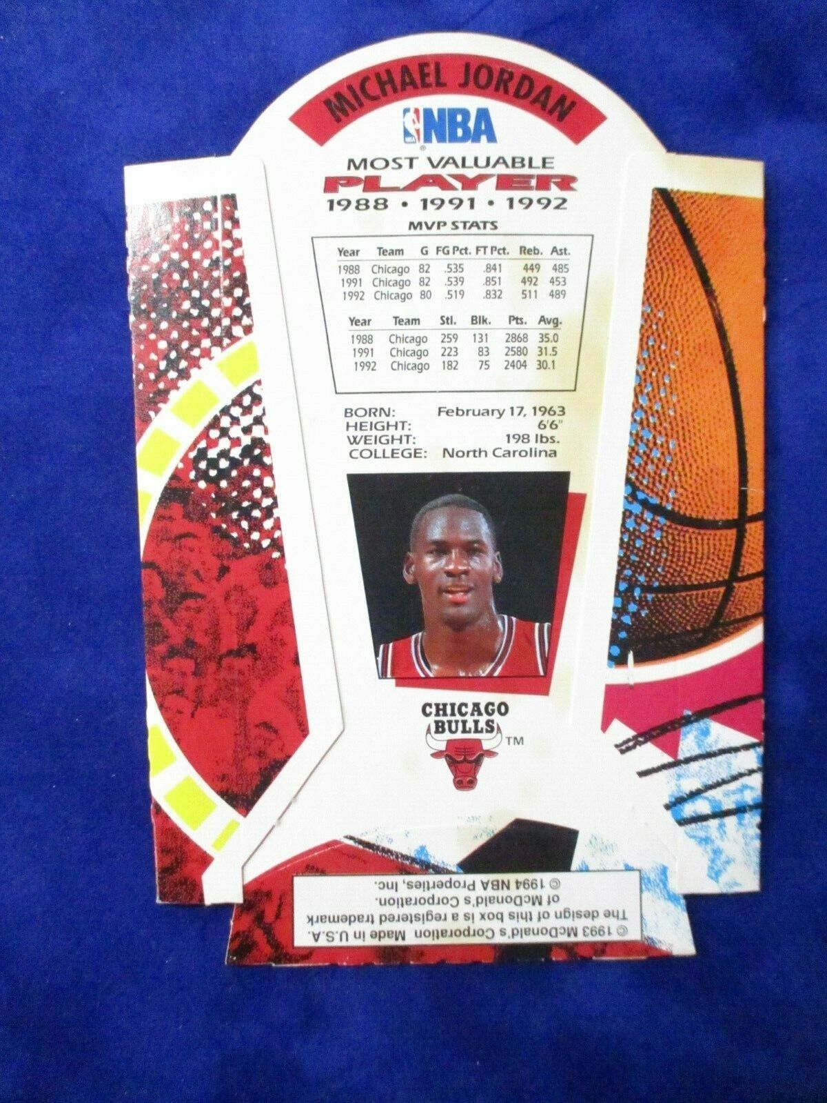 Michael Jordan 1993-1994 McDonald's French Fry Holder Unused MBA MVPs Bulls