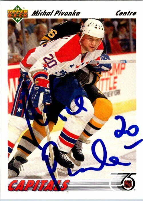 Michal Pivonka Capitals Hand Signed 1991-92 Upper Deck Hockey Card 229 NM