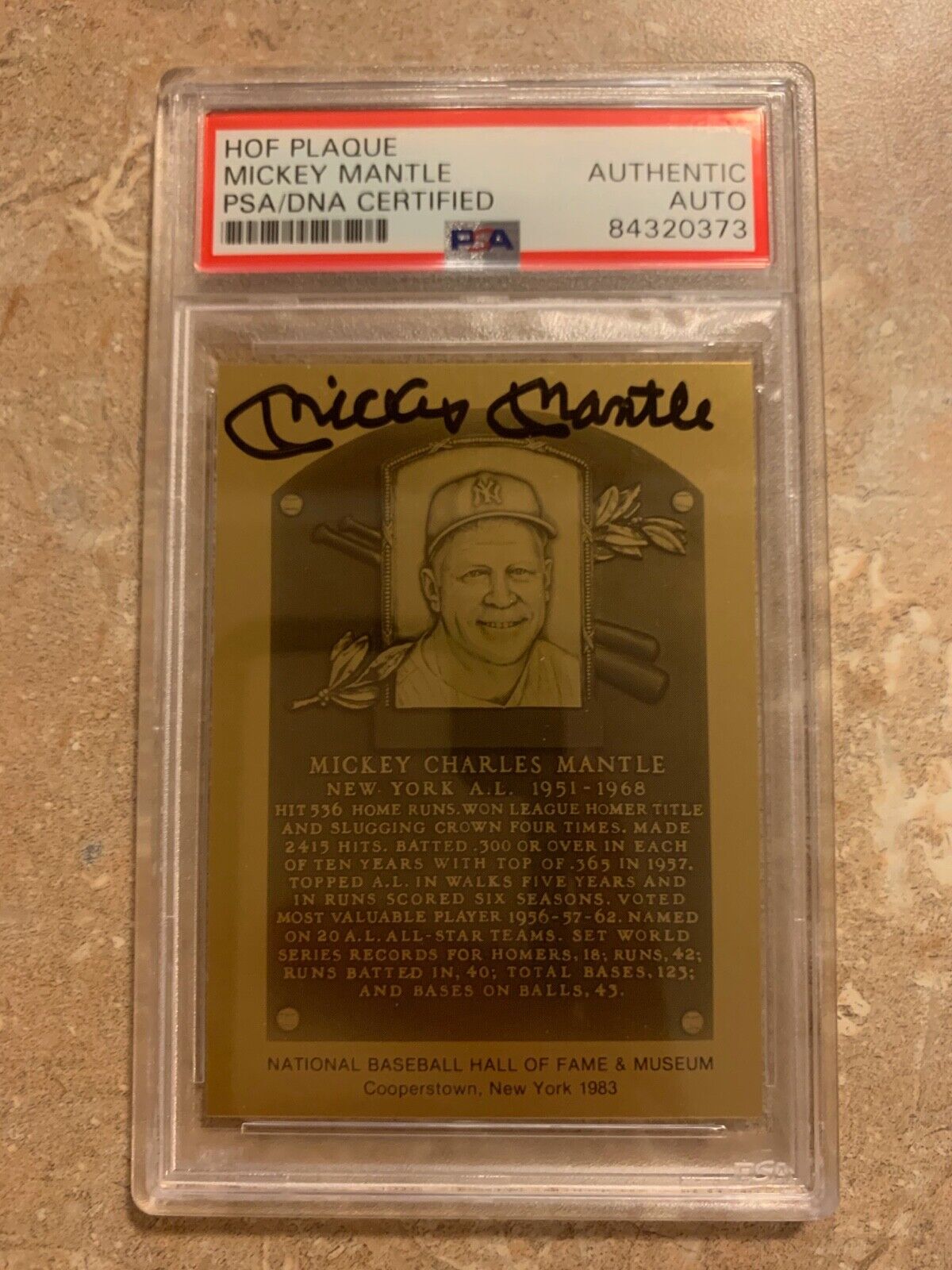 Mickey Mantle Autographed METAL HOF NY Hall of Fame Card PSA Slabbed