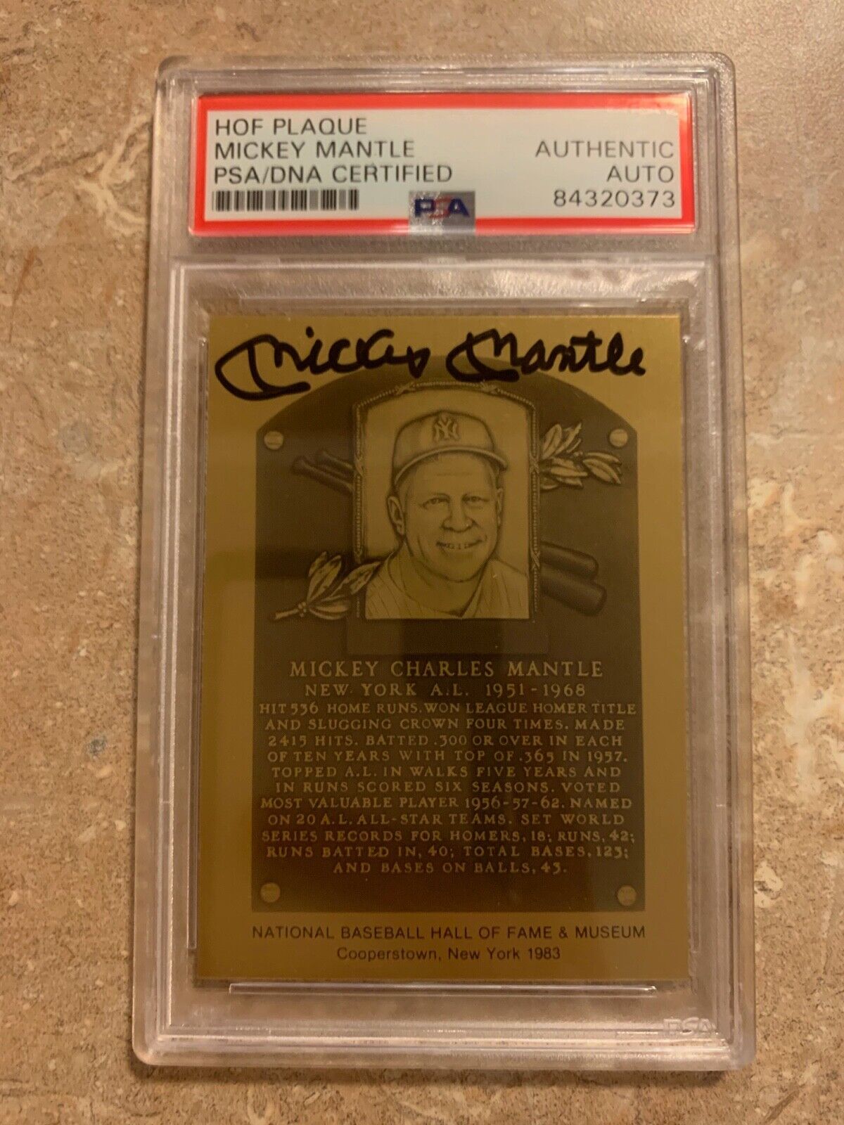 Mickey Mantle Autographed METAL HOF NY Hall of Fame Card PSA Slabbed