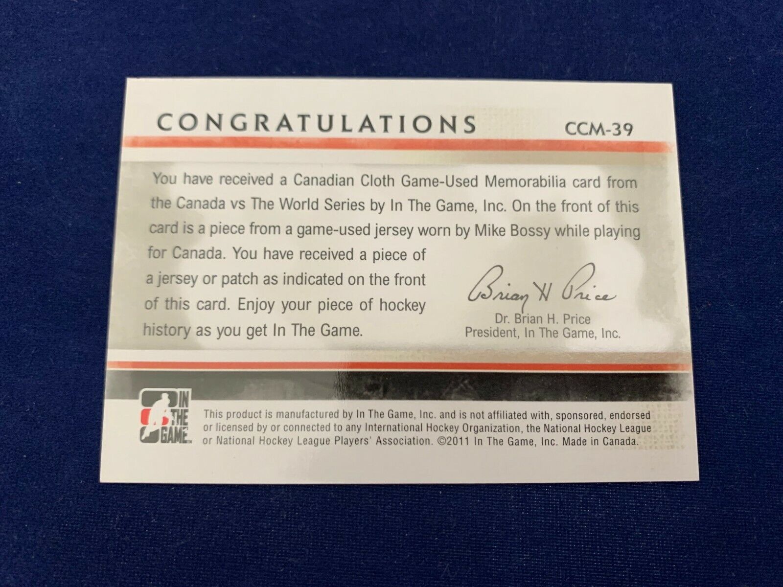 Mike Bossy Canda Vs. The World JerseyCard 2015/2016 ING Silver Vault NM MT