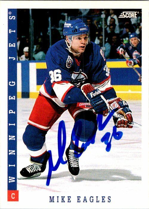 Mike Eagles Winnipeg Jets Hand Signed 1993-94 Score Hockey Card 429 NM-MT