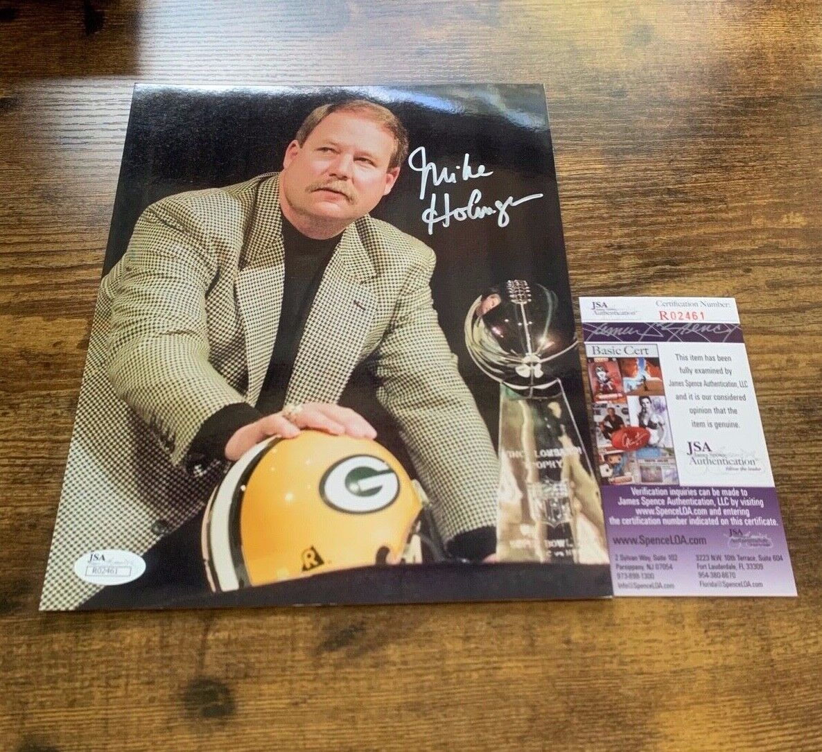 Mike Holmgren Packers Autographed 8x10 super bowl trophy photo w/ JSA R02461
