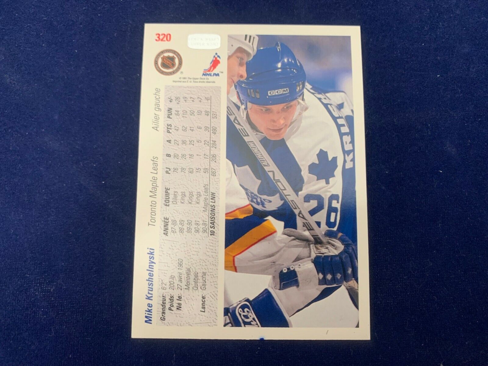 Mike Krushelnyski Toronto Leafs Hand Signed 1991 Upper Deck Hockey Card 320 NM