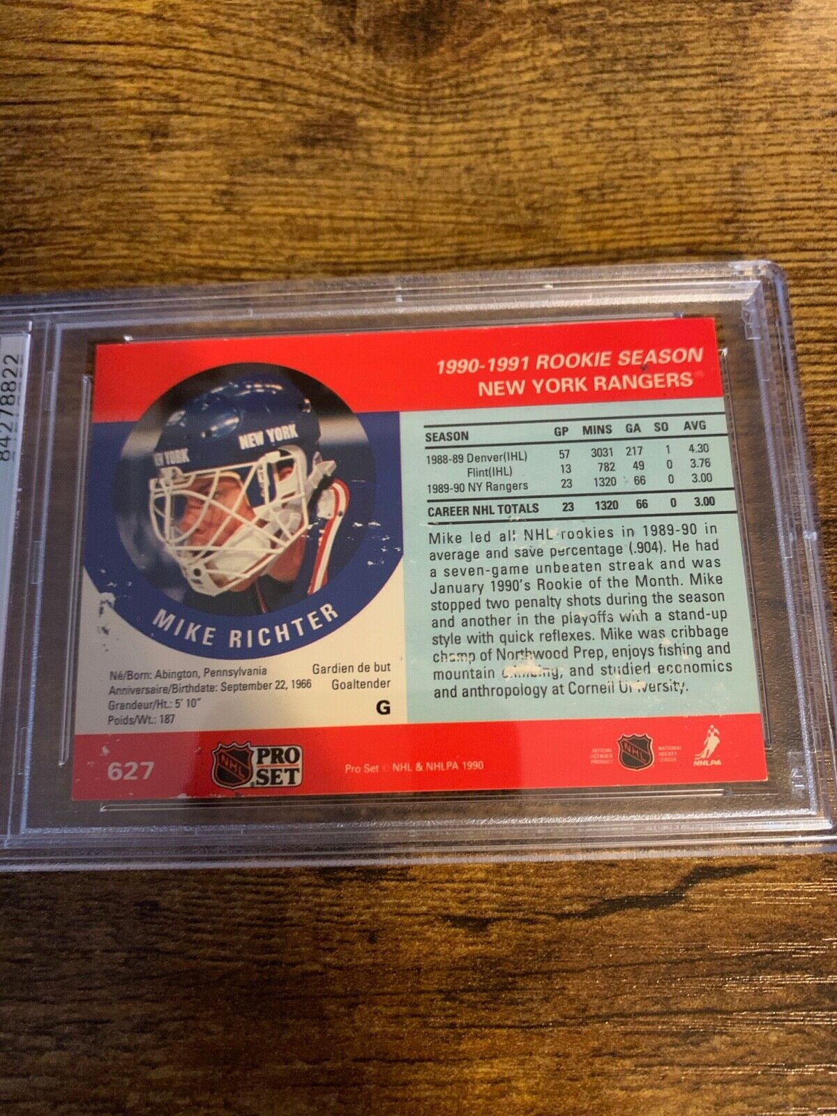 Mike Richter Autographed Signed 1991 NHL Pro Set Card PSA Certified Slabbed