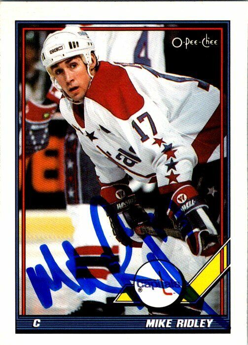 Mike Ridley Washington Capitals Hand Signed 1991-92 OPC Hockey Card 245 NM