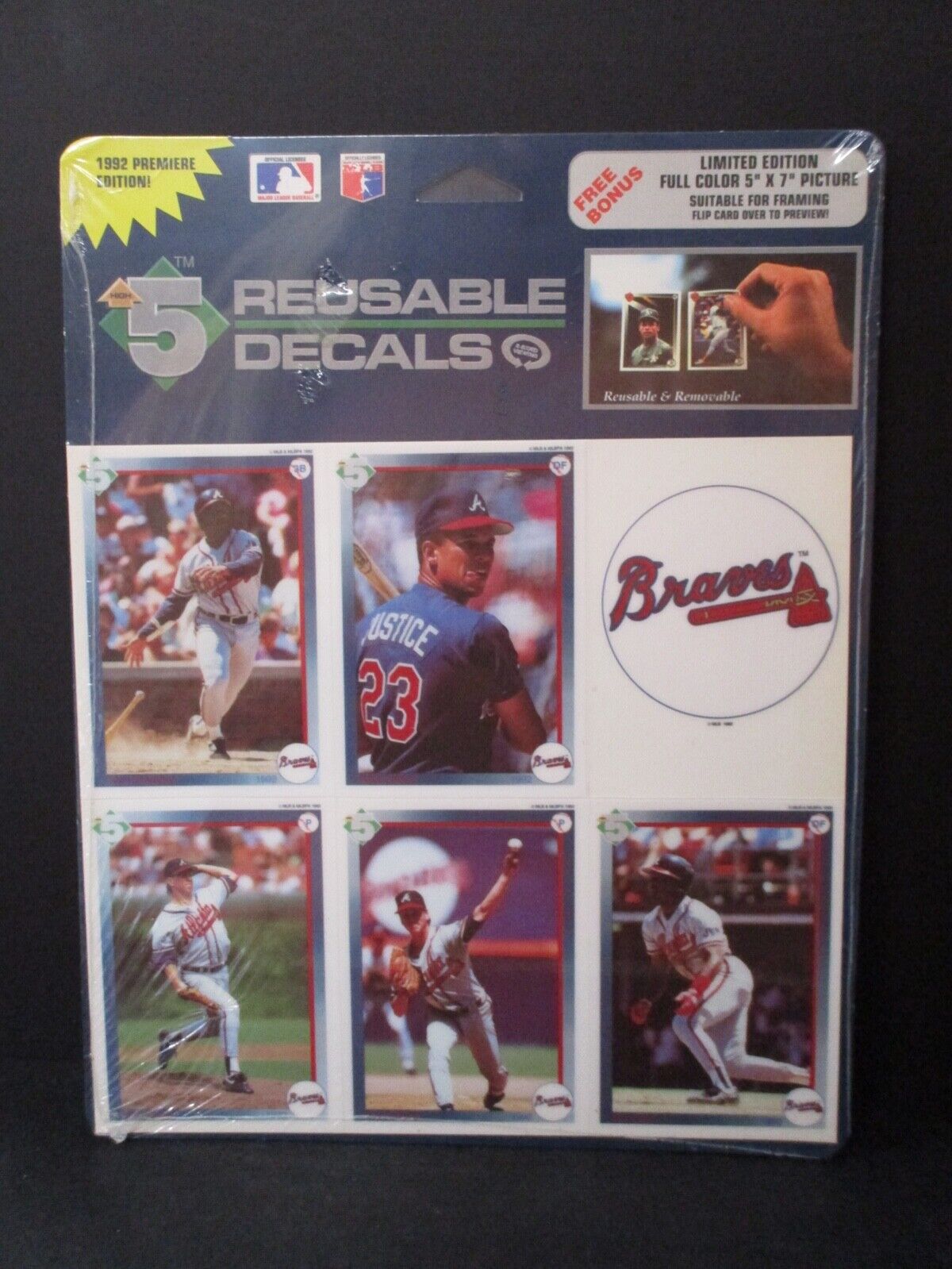 MLB 1992 Atlanta Braves 5 Reusable Decals High Five Justice Glavine New in Pack