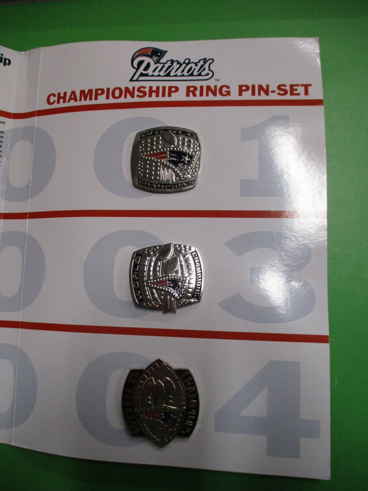New England Patriots Championship Ring Pin Set 2001, 2003, 2004 3 Pins Kraft