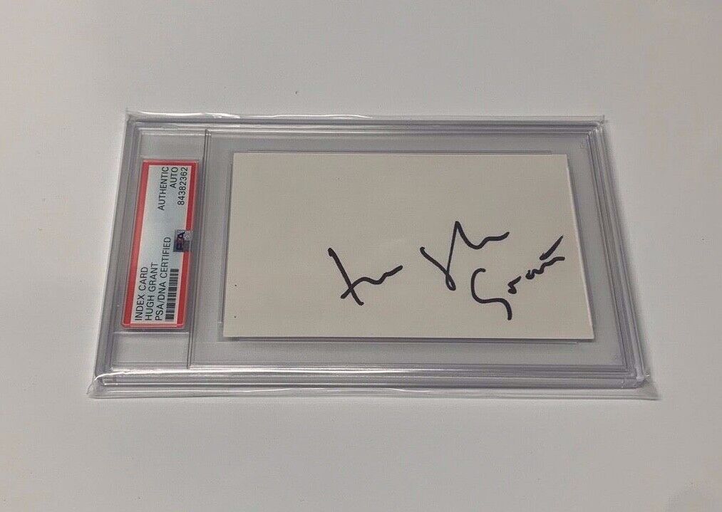 New Hugh Grant Full Autograph Index Card W/Photo PSA Slab Cert. 84382362
