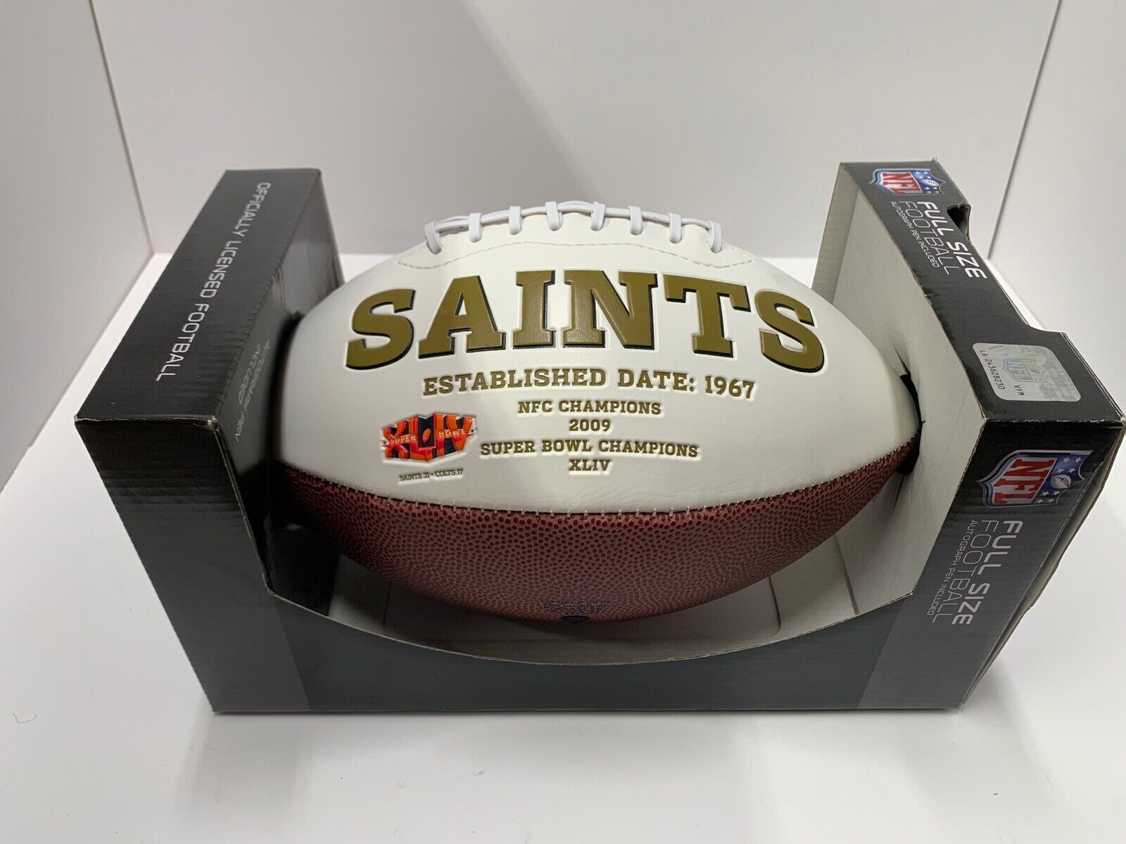 New Orleans Saints Stitched Logo Full Size NFL Football W/ Box White Panel